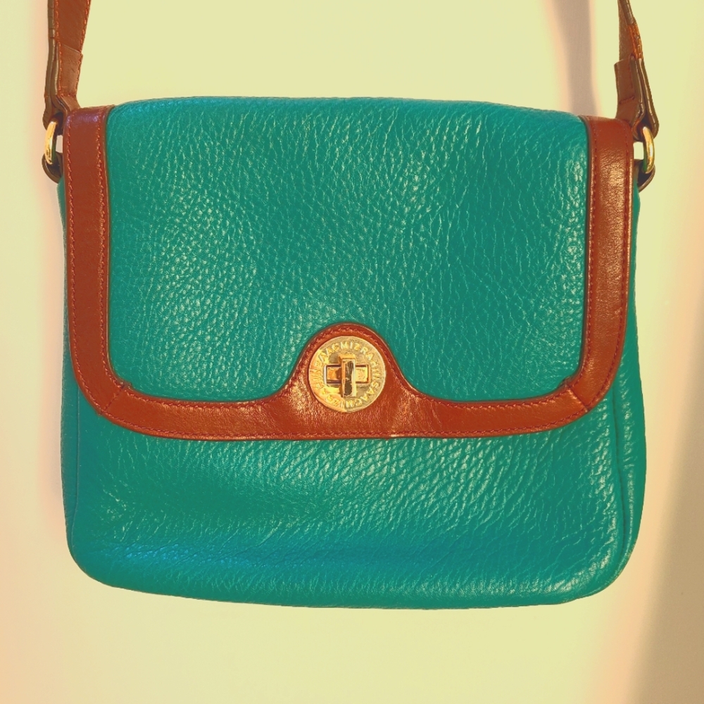 Isaac Mizrahi Teal and Brown Leather Crossbody Bag
